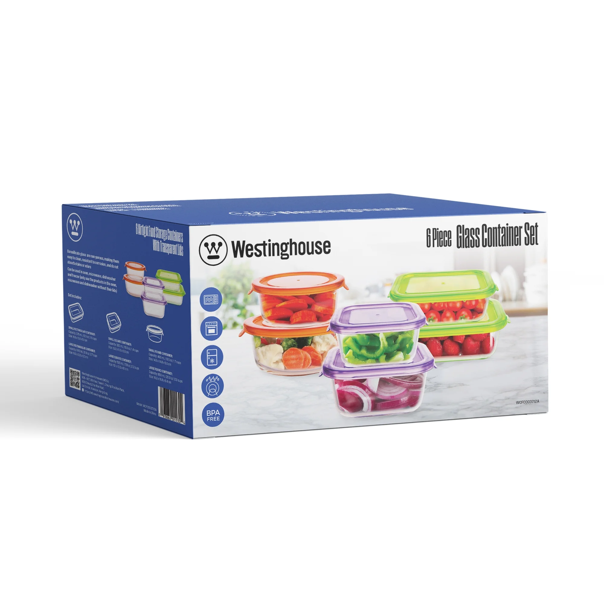 Westinghouse 6pcAsst Glass Storage Set W/Color Lids WCFC003712A Westinghouse 6pcAsst Glass Storage Set W/Color Lids WCFC003712A